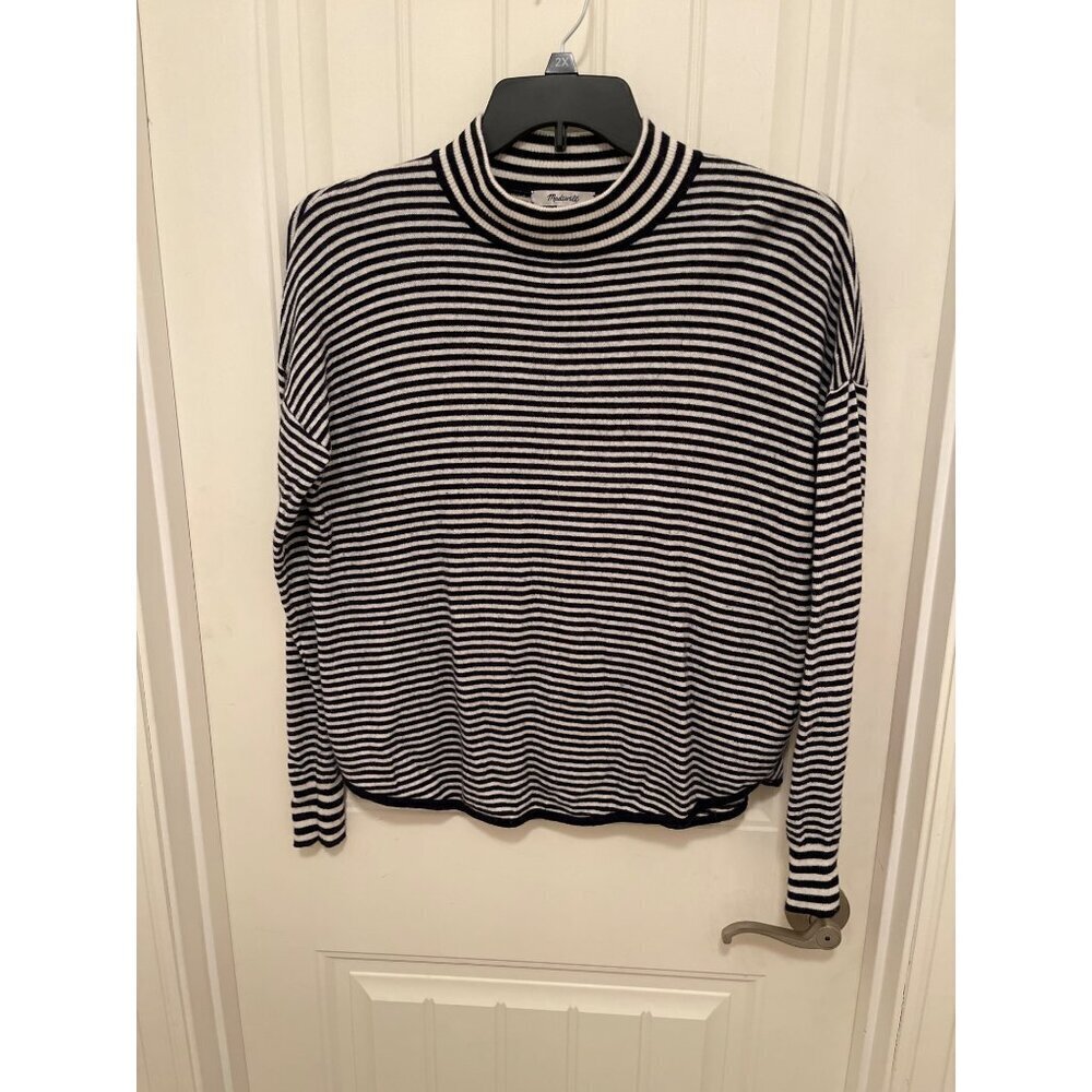 Madewell Womens Striped Mock Neck Sweater S Black &‎ White - Viscose Blend